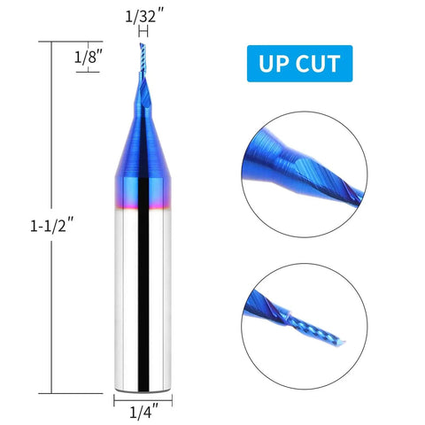 Solid Carbide O Flute CNC Router Bit With 1/4 Inch Shank And Single Flute End Mill For Acrylic Aluminum And Wood Cutting Nano Blue Coating