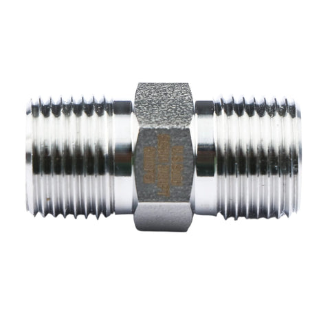 304 stainless steel hex nipple, 3/8 in NPT male threads, 6000 psi heavy-duty pipe fitting