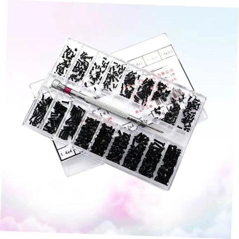 Miniature Machine Screw Set With 18 Sizes Flat Head Countersunk Carbon Steel Screws In Clear Storage Box for Repair Projects