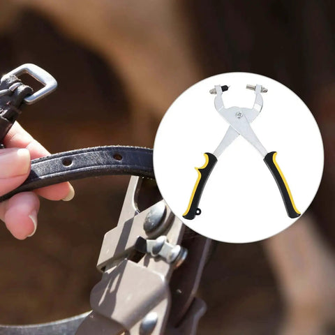 Leather Hole Punch Pliers Handheld Punch Tool For Crafting And Leathercraft, stainless steel, anti-slip handle, belt hole details.