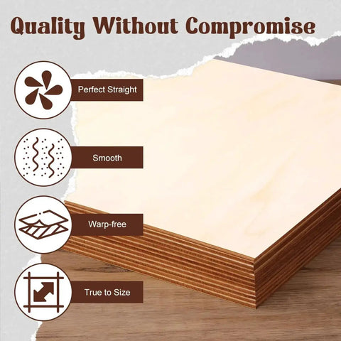 Basswood Sheets For Laser Cutting And Engraving, 12 X 8 Inches, 12 Pack Unfinished 2.5mm Wood, smooth and warp-free close-up.