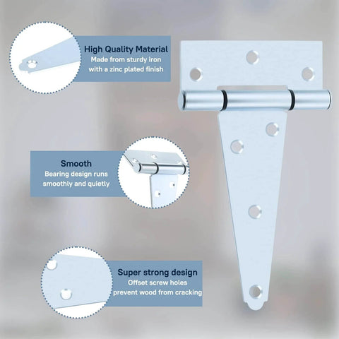 5 Inch Gate T Strap Hinges Zinc Plated Heavy Duty With Screws Pack Of 10 For Sheds Storage Gates And Barns Durable Steel Construction