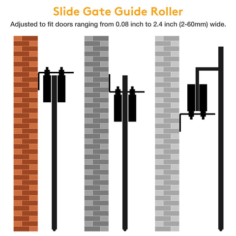 Illustration of 6 Inch Heavy Duty Beefed Up Sliding Gate Roller Kit With L Bracket Universal Adjustable Gate Rollers in use