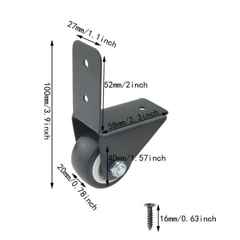 Two Pack Universal Right Angle Fixed Casters 1.5 Inch Wheels Black for Luggage Trolleys Bags and Speaker Carts Durable Plastic and Metal