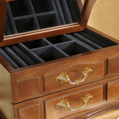 Six Piece European Style Vintage Cabinet Handles Pulls 5 Inch Alloy Antique Golden Drawer Knobs on wooden jewelry box drawers