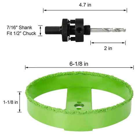 Carbide Hole Saw For Six Inch Recessed Lights Six And One Eighth Inch Cutter Long Life Tungsten Carbide Edge Half Inch Shank