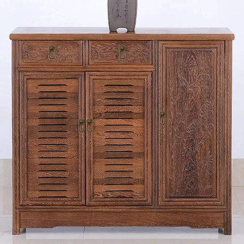 Wooden cabinet with Chinese Style Vintage Brass Drawer Pulls 4 Pack With Screws Antique Bronze Finish shown installed