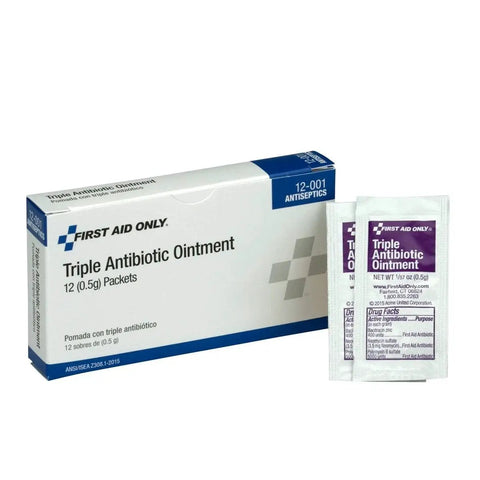 Triple Antibiotic Ointment Packets For Minor Cuts And Scrapes Grab And Go From First Aid Only 12-001 box and two packets
