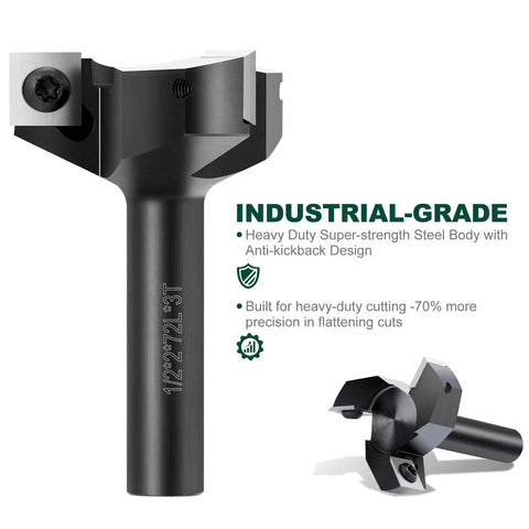 Slab Flattening Router Bit With 1/2 Inch Shank, 2 Inch Cutting Diameter, Three Wings For Spoilboard Surfacing And Wood Planing