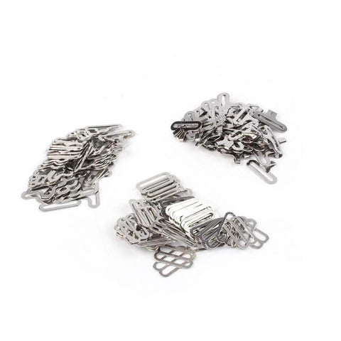 50 Sets Adjustable Bow Tie Hardware Clip Kit With Metal Cravat Clips, Hooks And Sliders In Silver, showing silver components on white background