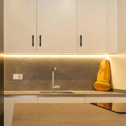 Kitchen featuring cabinets with 30 Pack Matte Black 5 Inch Cabinet Pulls With Square Base For Kitchen Cabinets And Cupboards, 3 Inch Center To Center Hole Spacing, Durable Hardware Handles For Drawers And Doors Ideal For Modern Kitchens.