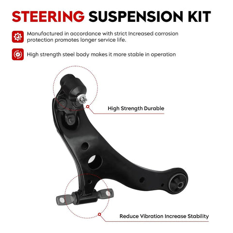 Front Lower Left And Right Control Arm Assembly For 2002 2003 Lexus ES300 2004 2006 ES330 RX330 Without Air Suspension Coil Spring 2007 2009 RX350 2002 2006 Toyota Camry 2004 2008 Toyota Solara 2 Pieces with high strength steel.