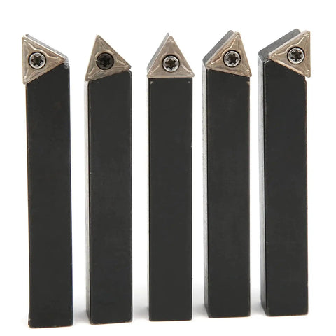 Pro Grade Five Piece Three Eighths Inch Indexable Turning Tool Set With Cemented Carbide Lathe Cutting Tools displayed front view