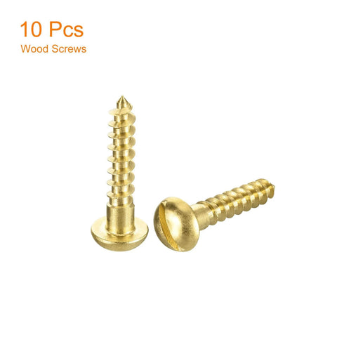 Brass Wood Screws M6 30mm Slotted Round Head Self Tapping Screws For Woodworking 10 Pack displayed on white background