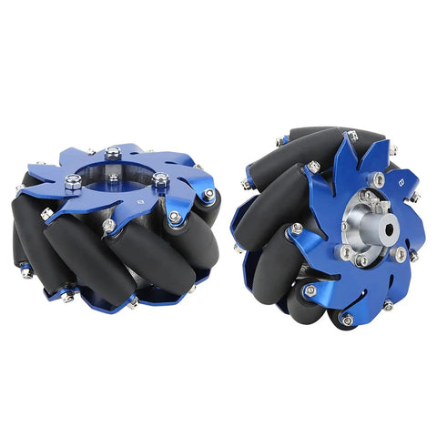 Left Mecanum Wheel for Bots, 4-Inch Aluminum Wheel With TPU Rubber Rollers, High-Friction Polyurethane Race-Grade Build, Blue Design