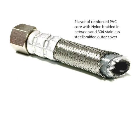 Ice maker hose, 15 ft, stainless steel braided with 1/4 in compression fittings