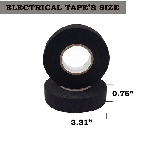 Heavy duty cloth electrical tape 0.75 inch width, black roll for automotive and home use, front view on white background.
