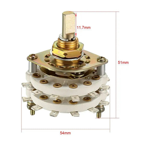 2 Pole 8 Position 2 Deck Band Channel Rotary Switch With Knob, 18 Pin, 9.7mm Mount Hole, 6mm Shaft, 11.7mm Shaft Length