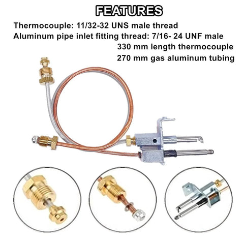 Water heater pilot assembly for Atwood 91603 RV water heater with 12-inch copper tubing and brass fittings