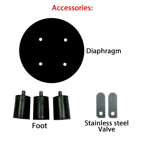 12V DC air pump accessory set: black diaphragm, three foot mounts, stainless steel valves