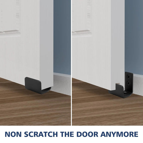 Bottom Floor Guide For Sliding Barn Doors U Shape Adjustable Stay Roller Flexible Fit Distance Flush Flat Bottom Design Wall Mount System For Doors And Cabinets 2 Pack Built Tough Steel With Black Powder Coat in use