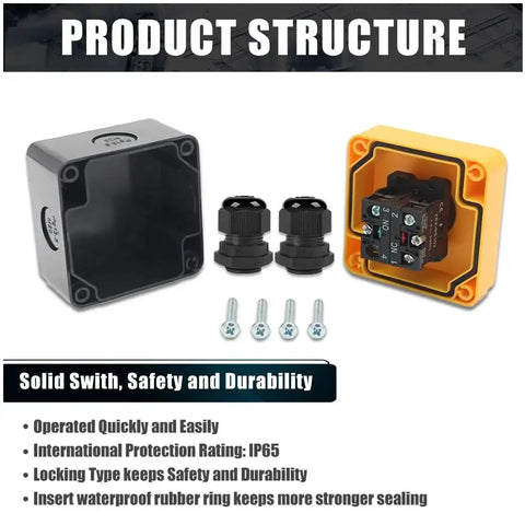 2 Pack Emergency Stop Push Button Switch 10A 660V IP65 Waterproof Box with PG13.5 Black Connectors 1NO 1NC Components