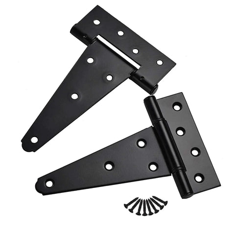 6 Inch T Strap Shed Door Hinges Heavy Duty Black Tee Hinge For Wooden Fences Yard Doors Barn Doors And Gates Rustproof 2 Pack with screws