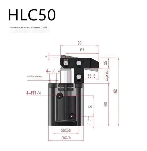 Lever Cylinder For Fixture, A True Workhorse With Upper Flange Hydraulic System, 90 Degree Rotation, Compact Size visible