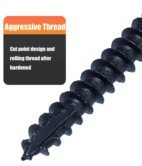 Structural Lag Screws 6 Inch 50 Pack Size 14 Black Timber Screws close-up showing aggressive thread design