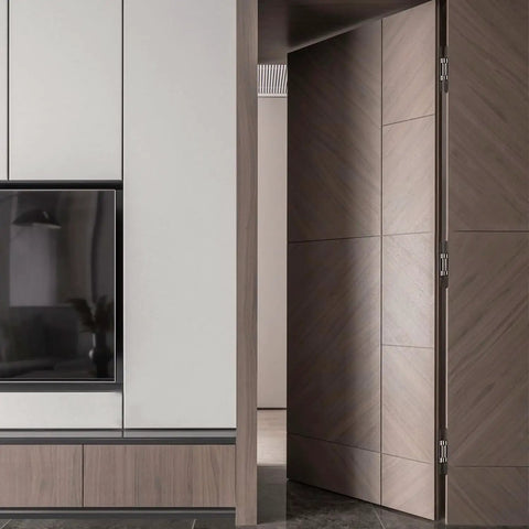 Closed door showing installation of 3 Pack Invisible Hydraulic Heavy Duty Hidden Door Hinges for 180 Degree Swing with automatic close