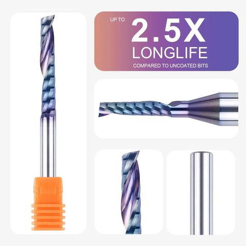 Extreme Life Coated One Quarter Inch Shank End Mill For Aluminum And Plastic, Extra Long Three Inch Overall Length, side view details.