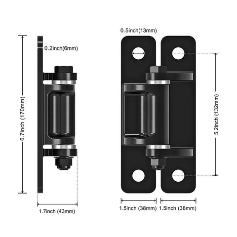 Dimensions of Heavy Duty Gate Hinges 2 Pack In Premium Steel With Spacer Bearings And Black Electro-Coated Finish Removable Bolts