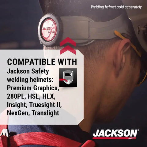 370 Speed Dial Replacement Headgear For Welding Helmets With Oversized Adjuster Knob, shown installed on helmet side view.