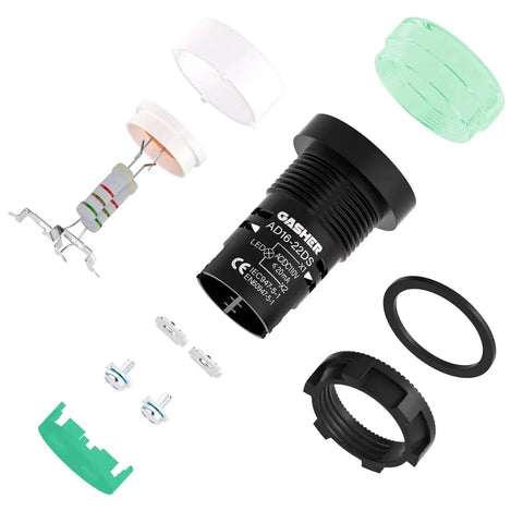 Disassembled view of Energy Saving Indicator Lights Set For 12V, 24V And 110V Systems, 20 mA, 22 mm Mount, Red And Green LEDs