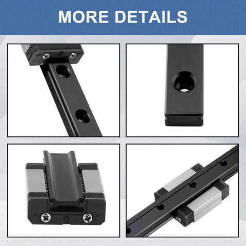 Detailed views of MGN12 450mm Linear Rail Guide With MGN12H Bearing Block for DIY 3D Printing, highlighting pre-drilled holes