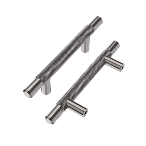 10 Pack Black Nickel Cabinet Pulls With 3 Inch Hole Centers T Bar Knurled Handles For Cabinets AL3015AS shown in black nickel finish