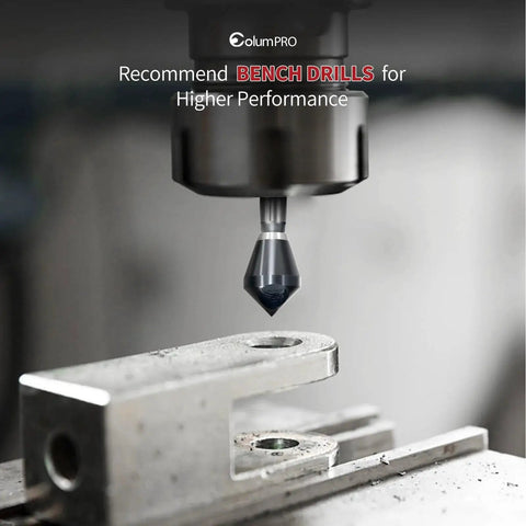 Drill machine using a Pro Grade Heavy Duty Cobalt Countersink Set Four Pieces Single End M35 90 Degree Countersink Bit for metal.