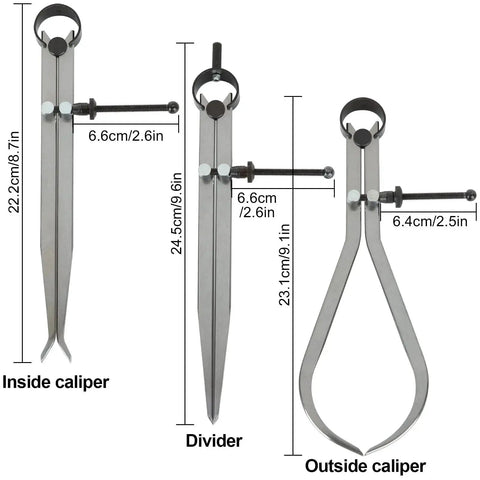 3 Piece 8 Inch Spring Caliper And Divider Set For Woodworking Lathe Projects Includes Inside Caliper Outside Caliper And Divider Hardened Points For Precise Marking Fine Adjustment Carbon Steel Measuring Tools