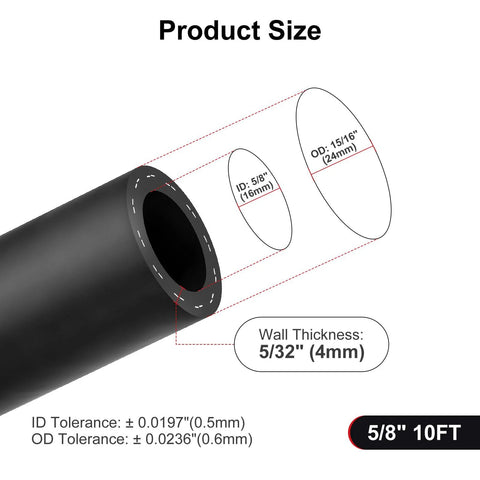 VehiMata SAE 20R3 heater hose, 5/8 in ID, 10 ft, black coolant radiator hose