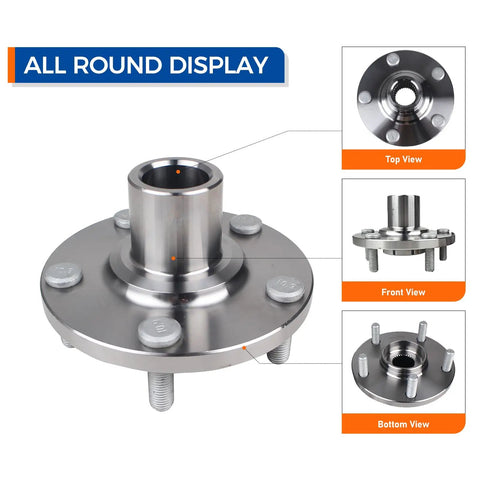 Two Pack Front Wheel Hub Bearing Assembly Kit For Your Ride Compatible With Lexus ES330 ES350 RX330 RX350 RX400h Avalon Camry Solara Highlander Toyota Models 2004 Through 2013 For Reliable Wheel Hub Replacement showing top, front, and bottom views in detail.