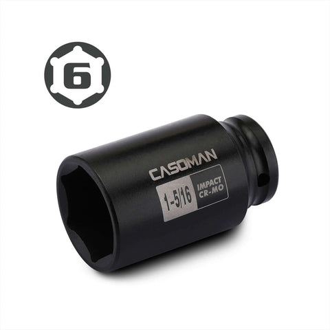 Beefy Half Inch Drive 6-Point Deep Impact Socket 1-5/16 Inch SAE Cr-Mo High Torque For Axle Shaft Nuts Corrosion-Resistant Tool