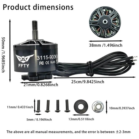 900Kv Brushless Drone Motor For Multirotors With 3 To 6S Battery And 9 To 11 Inch Propeller Max 1300W Power Outer Rotor Three Phase Design