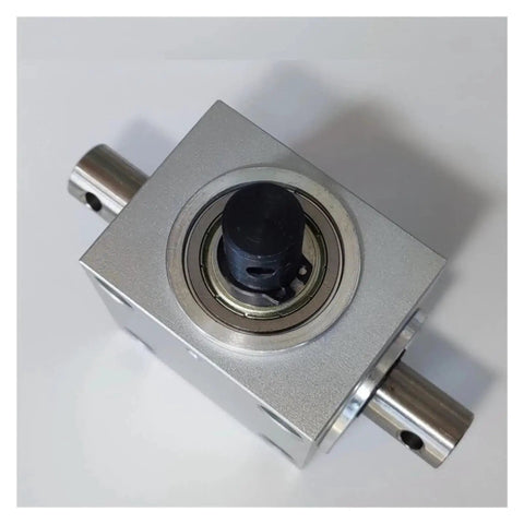 Aluminum Horizontal Right Angle Gearbox Shaft One Point Five Module Ninety Degree Drive with dual 15mm shafts visible
