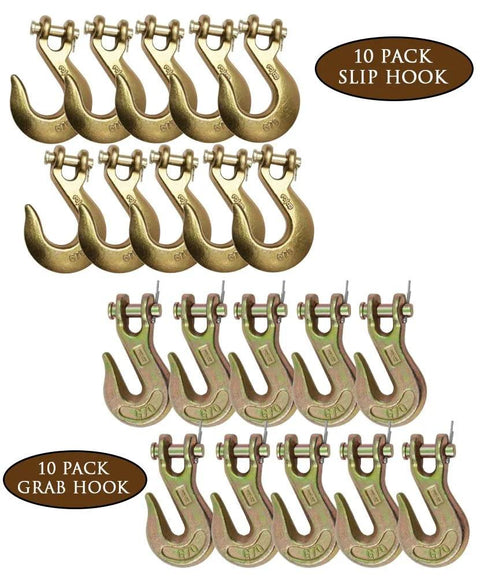 Twenty Piece Hook Set For 3/8 Inch Grade 70 Clevis Grab Hooks With Pins And Clevis Slip Hooks G70 Tow Chain Wrecker Kit