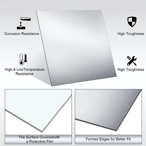 Five Piece 304 Stainless Steel Sheets Set With Mirror Finish For Crafts And DIY Projects Ideal For Jewelry Making Model Building And Kitchen Upgrades 11.81 Inches Square And 0.016 Inch Thick Shim Plates For Metalworking Gisafai, showing corrosion resistance and high toughness features.
