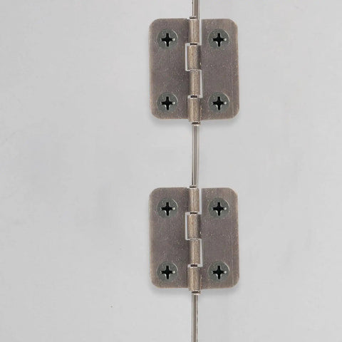 Antique Copper Miniature Chest Hinges With Screws, front view showing two small decorative cabinet hinges, DIY craft supplies.