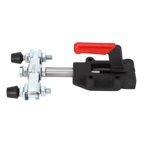 Double Headed Heavy Duty Toggle Clamp For Woodworking Jigs And Fixtures Pull Push Clamp For Pocket Hole Jigs Welding CNC Projects With Red Plastic Covered Handles For DIYers In The Shop Blue Zinc Plated Carbon Steel