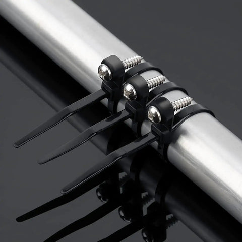 Tough As Nails Heavy Duty Zip Ties With Mounting Head And Screw Hole, 7.5 Inch, securing a metal pipe.