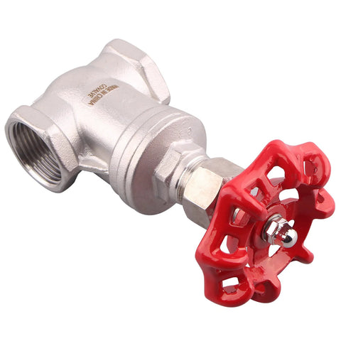 GOVALVE heavy-duty gate valve, 2 in. NPT stainless steel, female x female threaded with red wheel handle