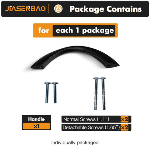 Package contents of 3 Inch Arch Twisted Matte Black Cabinet Pulls 10 Pack Heavy Duty Zinc Alloy Handles shown with screws